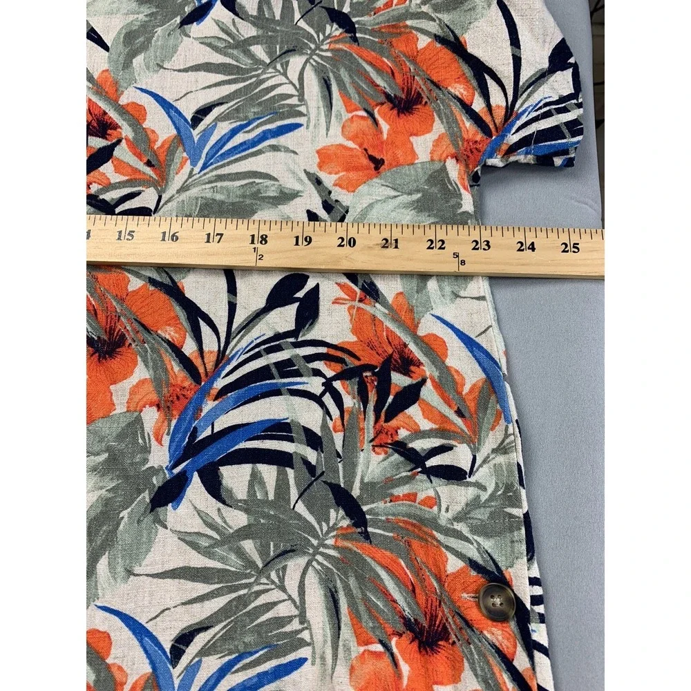 Chicos Womens Shirt 2 Large Tropical Linen Hawaiian Travel Vacation Resort Beach